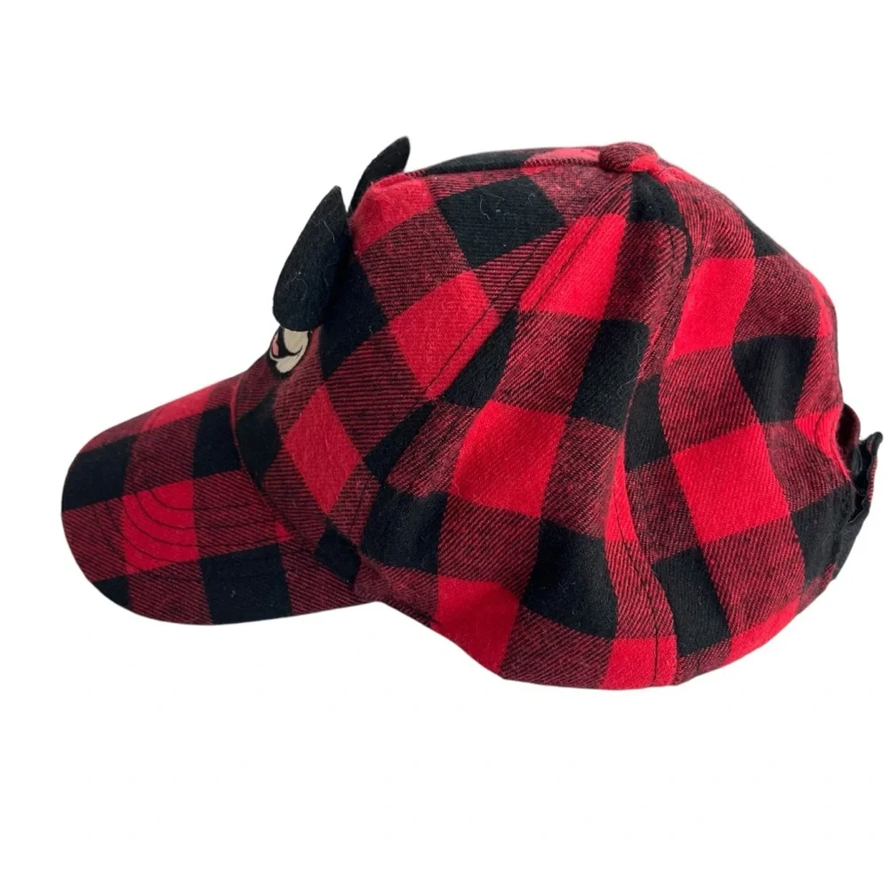 Disney Mickey Mouse Kid One Size Red Black Buffalo Plaid Adjustable Baseball Hat